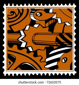 vector old mechanism on postage stamps
