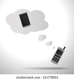 Vector : Old mobile phone dreaming of smartphone