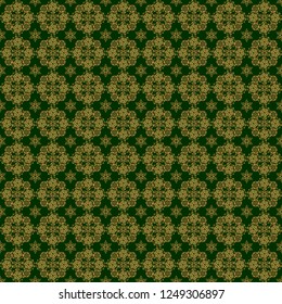 Vector old moroccan, arabian and turkish ornaments. Seamless golden vintage pattern on green background.