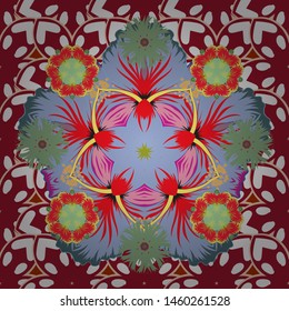 Vector old moroccan, arabian and turkish ornaments. Seamless green, red and white vintage pattern.