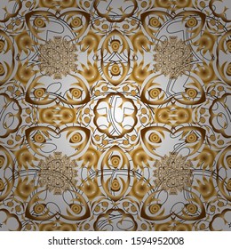 Vector old moroccan, arabian and turkish ornaments. Seamless golden vintage pattern on background.