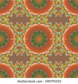 Vector old moroccan, arabian and turkish ornaments. Seamless multicolored vintage pattern on brown background.
