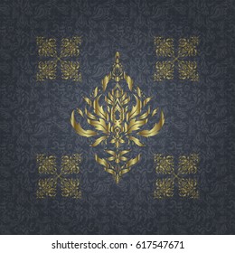 Vector old moroccan, arabian and turkish ornaments. Seamless golden vintage pattern on gray background.