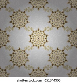 Vector old moroccan, arabian and turkish ornaments. Seamless golden vintage pattern on gray background.