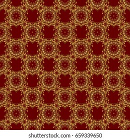 Vector old moroccan, arabian and turkish ornaments. Seamless golden vintage pattern on red background.