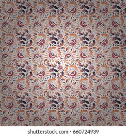 Vector old moroccan, arabian and turkish ornaments. Seamless blue, red and purple vintage pattern on white background.