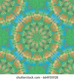 Vector old moroccan, arabian and turkish ornaments. Seamless green, beige and blue vintage pattern.