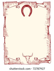Vector old paper background with horseshoe and skull
