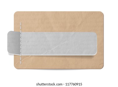 Vector old paper banner with cardboard tag attached with stitches