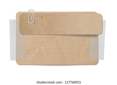 Vector old paper banner with cardboard tag with paper clip and sticky tape