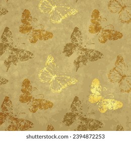 Papel vectorial antiguo con y mariposas. Marco gruñón, postal