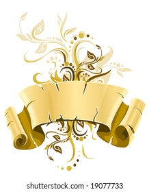 vector old paper script with floral decoration on white background