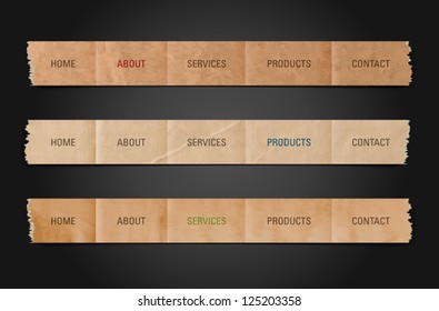 Vector old paper web navigation bar design templates