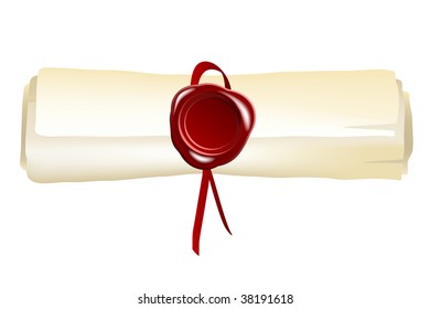 vector old parchment (diploma) with the wax seal