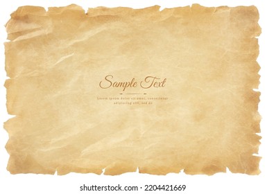 Vector old parchment paper sheet vintage aged or texture isolated on white background.