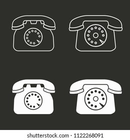 Vector old phone icons set. icons. White illustration isolated on black background for graphic and web design.