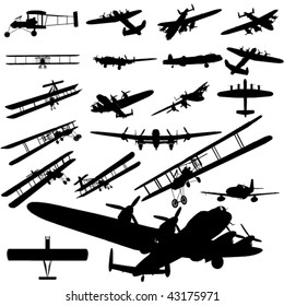 Vector Old Plane Silhouette Set