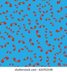 Vector Old Red Phone Seamless Pattern on Blue Background