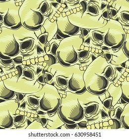 Vector Old Retro Human Skull Seamless Random Pattern