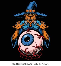 vector old scary face witch illustration