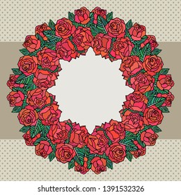 Vector old school frame with roses and text place