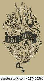 vector old school graphic element hot thing hotdog with chili pepper