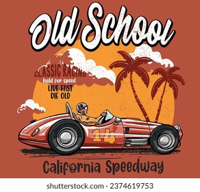 vector old school race car illustration for t shirts print or poster designs