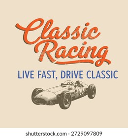 vector old school race car illustration for t shirts print or poster designs