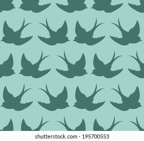 Vector old school seamless pattern with birds