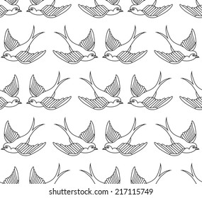 Vector old school seamless pattern with birds and love letters