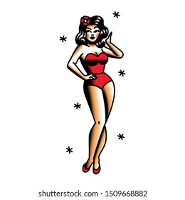 Vector Old School Style Pin-Up Tattoo Design