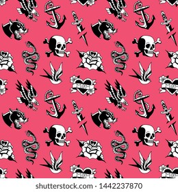 Vector Old School Tattoo Designs Seamless Pattern