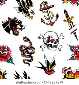 Vector Old School Tattoo Designs Seamless Pattern