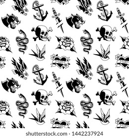 Vector Old School Tattoo Designs Seamless Pattern