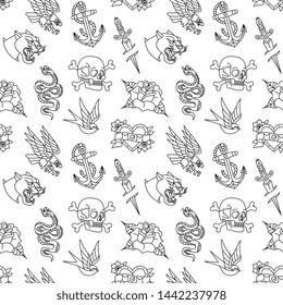 Vector Old School Tattoo Designs Seamless Pattern