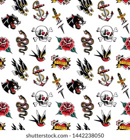 Vector Old School Tattoo Designs Seamless Pattern