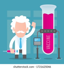Vector an old scientist discovered a vaccine in a laboratory.