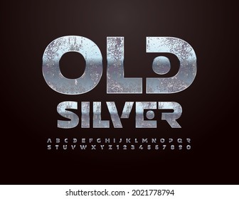 Vector Old Silver Alphabet Letters and Numbers set Creative grungy Font