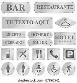 Vector Old silver plates and signboards with spanish text