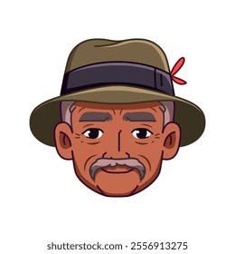 Vector Old Smiling Black Man Avatar Hat Cartoon Illustration Isolated