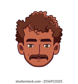 Vector Old Smiling Black Man Avatar Moustache Cartoon Illustration Isolated