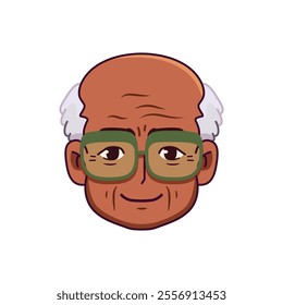 Vector Old Smiling Black Man Avatar Glasses Cartoon Illustration Isolated