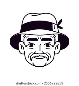 Vector Old Smiling Black Man Avatar Hat Cartoon Illustration Isolated