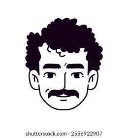 Vector Old Smiling Black Man Avatar Moustache Cartoon Illustration Isolated