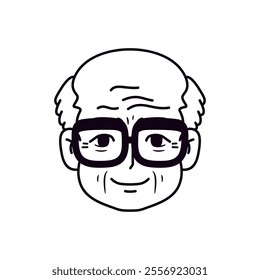 Vector Old Smiling Black Man Avatar Glasses Cartoon Illustration Isolated