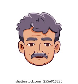 Vector Old Smiling Man Avatar Moustache Cartoon Illustration Isolated