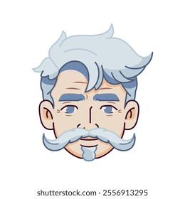 Vector Old Smiling Man Avatar Moustache Cartoon Illustration Isolated