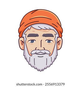 Vector Old Smiling Man Avatar Hat Cartoon Illustration Isolated