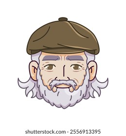 Vector Old Smiling Man Avatar Hat Cartoon Illustration Isolated