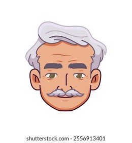 Vector Old Smiling Man Avatar Moustache Cartoon Illustration Isolated